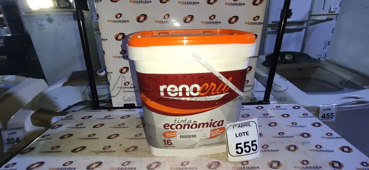LOTE 555 - 01 BALDE DE TINTA ECONÔMICA SEMI BRILHO PARA INTERIORES E EXTERIORES DE 16L NA COR BRANCO NEVE MARCA RENOCRIL. (NO ESTADO) ATENÇÃO! FAZER A VISITAÇÃO ANTES DE ARREMATAR, NÃO SABEMOS SE FUNCIONA, LEILÃO NÃO TEM GARANTIA E NEM DEVOLUÇÃO, SUJEITO A POSSÍVEIS AVARIAS VISÍVEIS/OCULTAS E/OU AUSÊNCIA DE COMPONENTES.