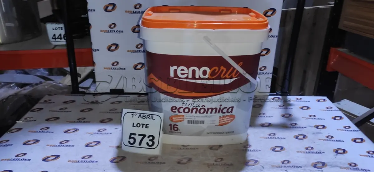LOTE 573 - 01 BALDE DE TINTA ECONÔMICA SEMI BRILHO PARA INTERIORES E EXTERIORES DE 16L NA COR BRANCO NEVE MARCA RENOCRIL. (NO ESTADO) ATENÇÃO! FAZER A VISITAÇÃO ANTES DE ARREMATAR, NÃO SABEMOS SE FUNCIONA, LEILÃO NÃO TEM GARANTIA E NEM DEVOLUÇÃO, SUJEITO A POSSÍVEIS AVARIAS VISÍVEIS/OCULTAS E/OU AUSÊNCIA DE COMPONENTES.