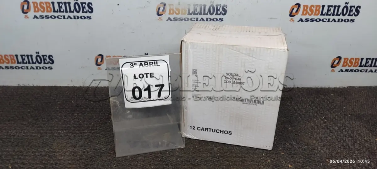 LOTE 017 - 01 CAIXA COM 12 PU 40 ADESIVOS/SELANTES DE 230ML MARCA PRO. (NO ESTADO) ATENÇÃO! FAZER A VISITAÇÃO ANTES DE ARREMATAR, NÃO SABEMOS SE FUNCIONA, LEILÃO NÃO TEM GARANTIA E NEM DEVOLUÇÃO, SUJEITO A POSSÍVEIS AVARIAS VISÍVEIS/OCULTAS E/OU AUSÊNCIA DE COMPONENTES.