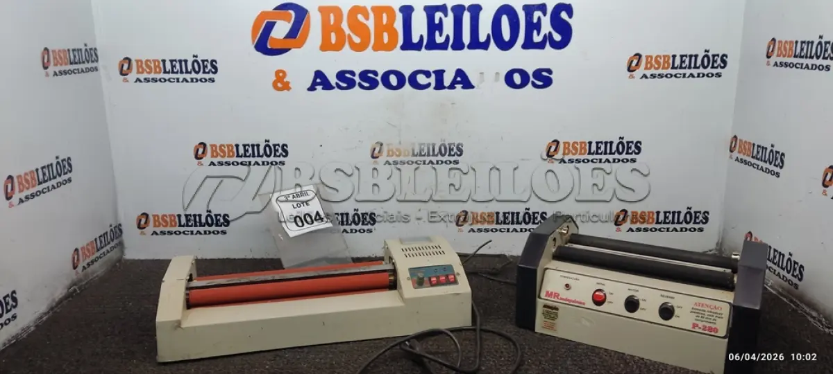 LOTE 004 - 02 LAMINADORAS DE MARCAS E MODELOS DIVERSOS. (NO ESTADO) ATENÇÃO! FAZER A VISITAÇÃO ANTES DE ARREMATAR, NÃO SABEMOS SE FUNCIONA, LEILÃO NÃO TEM GARANTIA E NEM DEVOLUÇÃO, SUJEITO A POSSÍVEIS AVARIAS VISÍVEIS/OCULTAS E/OU AUSÊNCIA DE COMPONENTES.