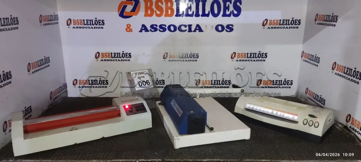 LOTE 006 - 02 LAMINADORAS DE MARCAS E MODELOS DIVERSOS. (NO ESTADO) ATENÇÃO! FAZER A VISITAÇÃO ANTES DE ARREMATAR, NÃO SABEMOS SE FUNCIONA, LEILÃO NÃO TEM GARANTIA E NEM DEVOLUÇÃO, SUJEITO A POSSÍVEIS AVARIAS VISÍVEIS/OCULTAS E/OU AUSÊNCIA DE COMPONENTES.