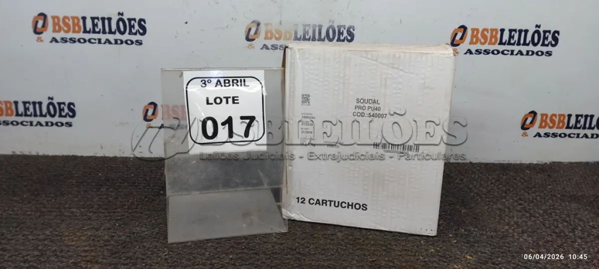 LOTE 017 - 01 CAIXA COM 12 PU 40 ADESIVOS/SELANTES DE 230ML MARCA PRO. (NO ESTADO) ATENÇÃO! FAZER A VISITAÇÃO ANTES DE ARREMATAR, NÃO SABEMOS SE FUNCIONA, LEILÃO NÃO TEM GARANTIA E NEM DEVOLUÇÃO, SUJEITO A POSSÍVEIS AVARIAS VISÍVEIS/OCULTAS E/OU AUSÊNCIA DE COMPONENTES.