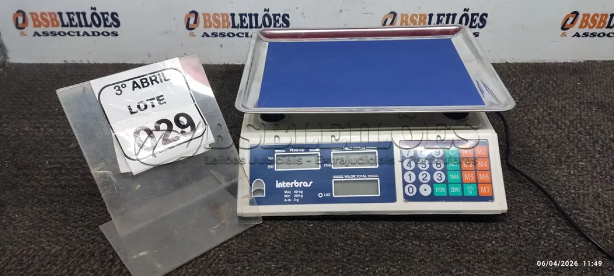 LOTE 029 - 01 BALANÇA DIGITAL DE PESO MÁXIMO DE 40KG MARCA INTELBRAS. (NO ESTADO) ATENÇÃO! FAZER A VISITAÇÃO ANTES DE ARREMATAR, NÃO SABEMOS SE FUNCIONA, LEILÃO NÃO TEM GARANTIA E NEM DEVOLUÇÃO, SUJEITO A POSSÍVEIS AVARIAS VISÍVEIS/OCULTAS E/OU AUSÊNCIA DE COMPONENTES.