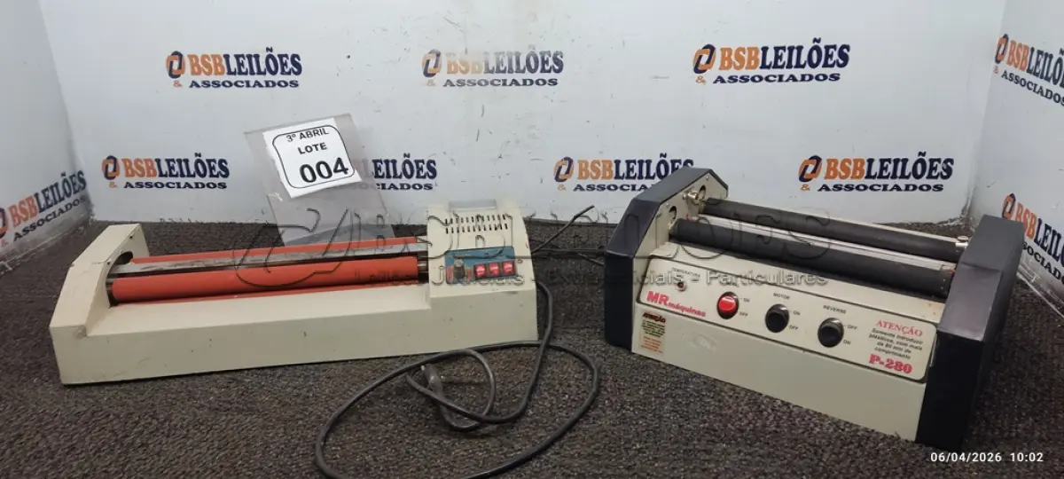 LOTE 004 - 02 LAMINADORAS DE MARCAS E MODELOS DIVERSOS. (NO ESTADO) ATENÇÃO! FAZER A VISITAÇÃO ANTES DE ARREMATAR, NÃO SABEMOS SE FUNCIONA, LEILÃO NÃO TEM GARANTIA E NEM DEVOLUÇÃO, SUJEITO A POSSÍVEIS AVARIAS VISÍVEIS/OCULTAS E/OU AUSÊNCIA DE COMPONENTES.