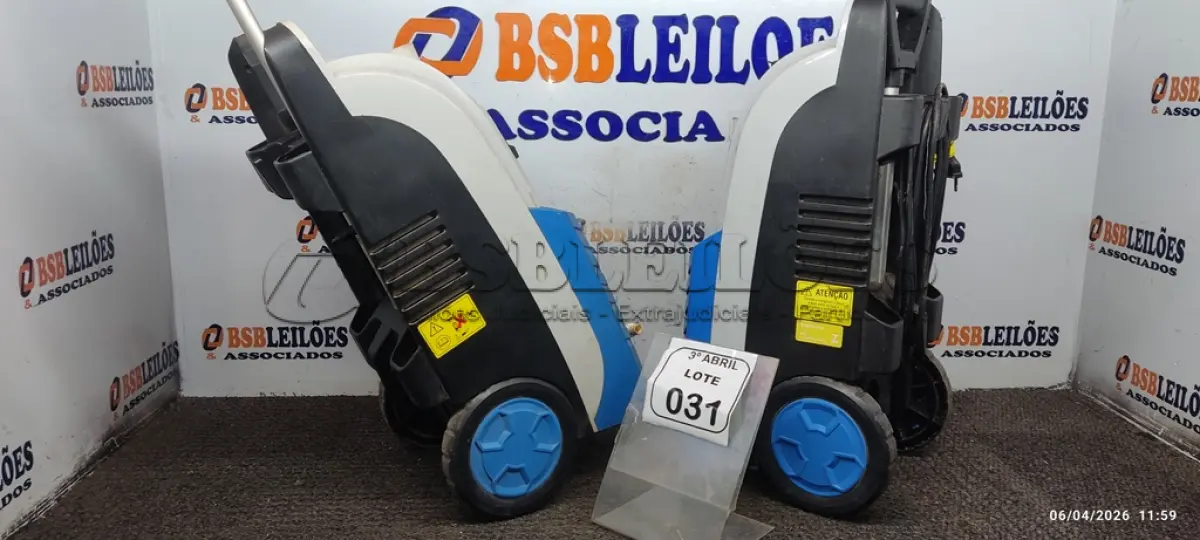 LOTE 031 - 02 LAVADORAS DE ALTA PRESSÃO MODELO HIDRO LAB 1700W 200V MARCA SCHULZ. (NO ESTADO) ATENÇÃO! FAZER A VISITAÇÃO ANTES DE ARREMATAR, NÃO SABEMOS SE FUNCIONA, LEILÃO NÃO TEM GARANTIA E NEM DEVOLUÇÃO, SUJEITO A POSSÍVEIS AVARIAS VISÍVEIS/OCULTAS E/OU AUSÊNCIA DE COMPONENTES.