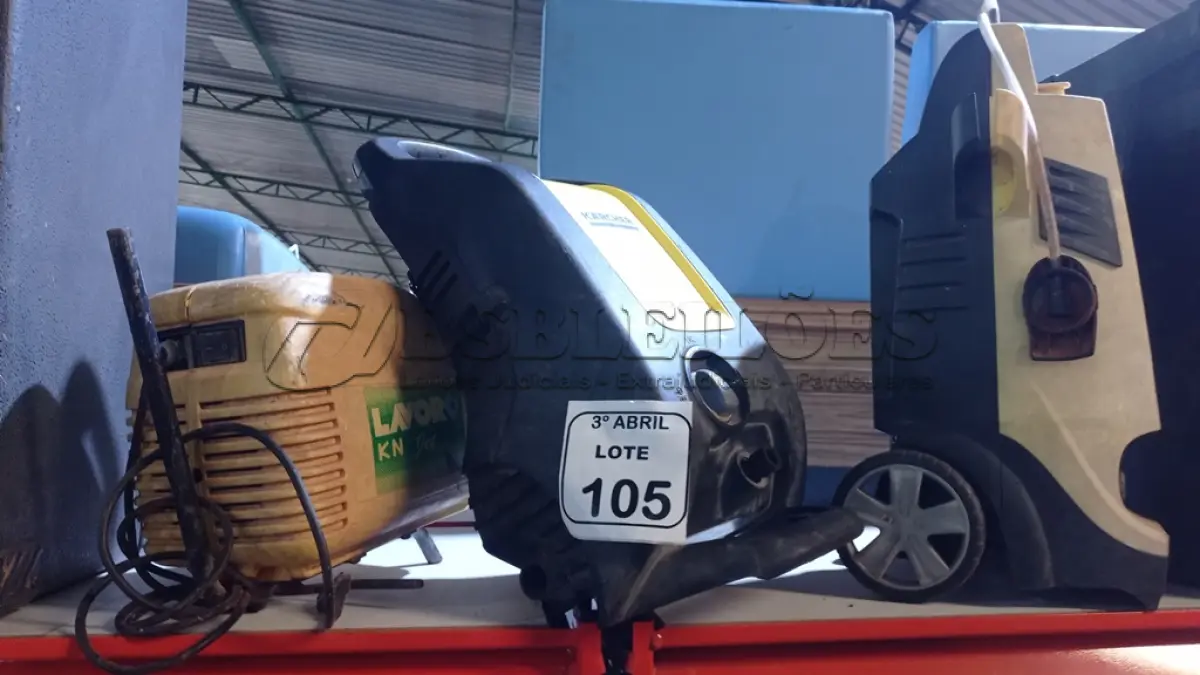 LOTE 105 - 03 LAVADORAS DE ALTA PRESSÃO INCOMPLETAS DE MARCAS E MODELOS DIVERSOS. (NO ESTADO) ATENÇÃO! FAZER A VISITAÇÃO ANTES DE ARREMATAR, NÃO SABEMOS SE FUNCIONA, LEILÃO NÃO TEM GARANTIA E NEM DEVOLUÇÃO, SUJEITO A POSSÍVEIS AVARIAS VISÍVEIS/OCULTAS E/OU AUSÊNCIA DE COMPONENTES.