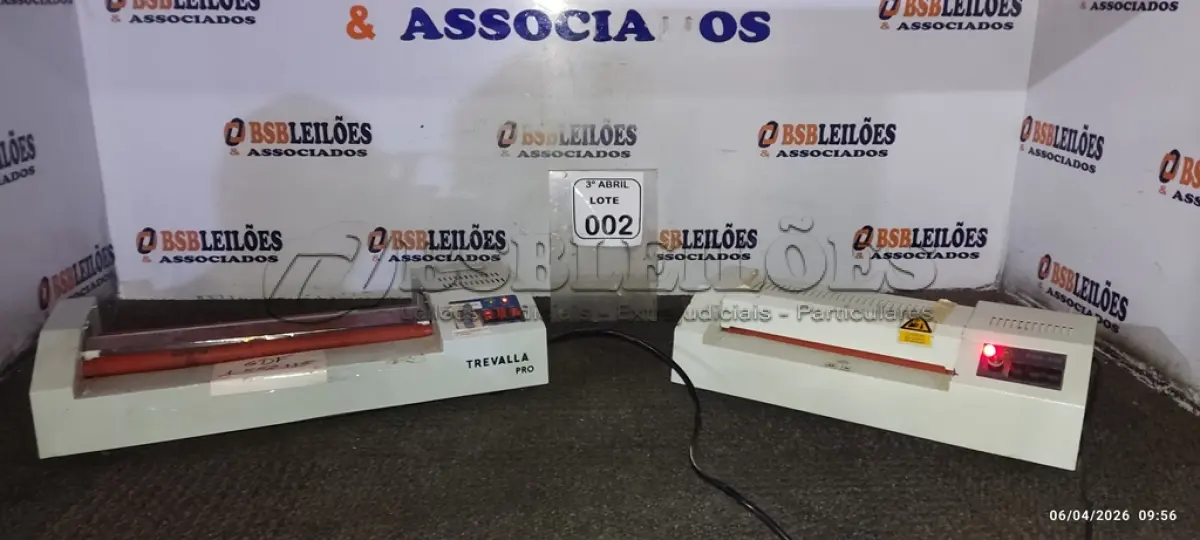 LOTE 002 - 02 LAMINADORAS DE MARCAS E MODELOS DIVERSOS. (NO ESTADO) ATENÇÃO! FAZER A VISITAÇÃO ANTES DE ARREMATAR, NÃO SABEMOS SE FUNCIONA, LEILÃO NÃO TEM GARANTIA E NEM DEVOLUÇÃO, SUJEITO A POSSÍVEIS AVARIAS VISÍVEIS/OCULTAS E/OU AUSÊNCIA DE COMPONENTES.