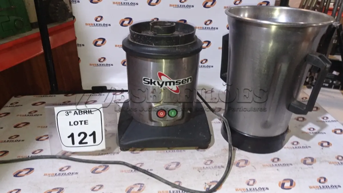 LOTE 121 - 01 LIQUIDIFICADOR INDUSTRIAL MARCA SKYMSEN. (NO ESTADO) ATENÇÃO! FAZER A VISITAÇÃO ANTES DE ARREMATAR, NÃO SABEMOS SE FUNCIONA, LEILÃO NÃO TEM GARANTIA E NEM DEVOLUÇÃO, SUJEITO A POSSÍVEIS AVARIAS VISÍVEIS/OCULTAS E/OU AUSÊNCIA DE COMPONENTES.