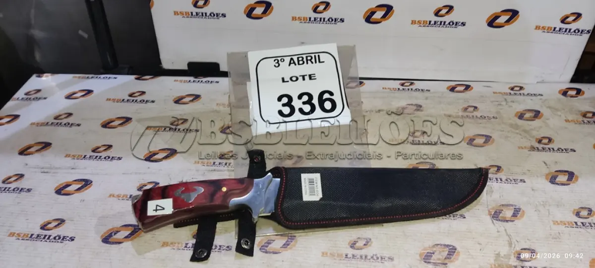 LOTE 336 - 01 FACA EM AÇO INOX 36CM CABO MADEIRA  COM BAINHA DE NYLOM. (NO ESTADO) ATENÇÃO! FAZER A VISITAÇÃO ANTES DE ARREMATAR, NÃO SABEMOS SE FUNCIONA, LEILÃO NÃO TEM GARANTIA E NEM DEVOLUÇÃO, SUJEITO A POSSÍVEIS AVARIAS VISÍVEIS/OCULTAS E/OU AUSÊNCIA DE COMPONENTES.