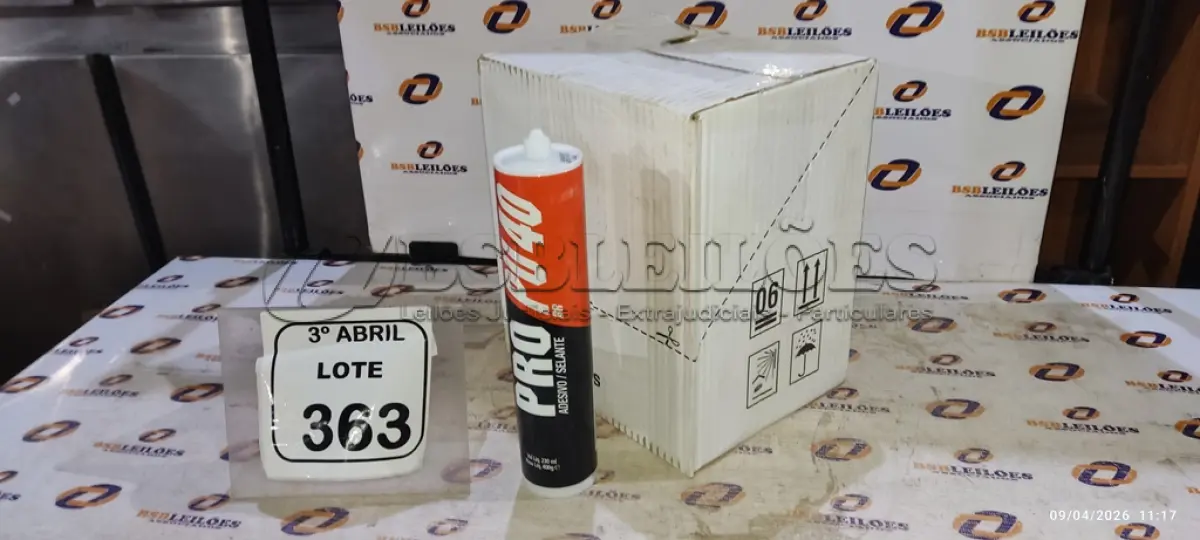 LOTE 363 - 01 CAIXA COM 12 PU 40 ADESIVO/SELANTES DE 230ML MARCA PRO. (NO ESTADO) ATENÇÃO! FAZER A VISITAÇÃO ANTES DE ARREMATAR, NÃO SABEMOS SE FUNCIONA, LEILÃO NÃO TEM GARANTIA E NEM DEVOLUÇÃO, SUJEITO A POSSÍVEIS AVARIAS VISÍVEIS/OCULTAS E/OU AUSÊNCIA DE COMPONENTES.