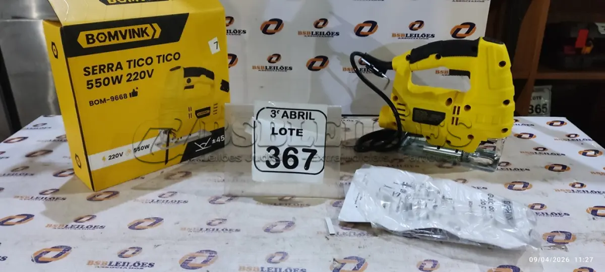 LOTE 367 - 01 SERRA TICO TICO 550W 220V. (NO ESTADO) ATENÇÃO! FAZER A VISITAÇÃO ANTES DE ARREMATAR, NÃO SABEMOS SE FUNCIONA, LEILÃO NÃO TEM GARANTIA E NEM DEVOLUÇÃO, SUJEITO A POSSÍVEIS AVARIAS VISÍVEIS/OCULTAS E/OU AUSÊNCIA DE COMPONENTES.