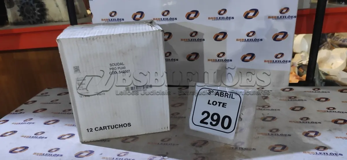 LOTE 290 - 01 CAIXA COM 12 PU 40 ADESIVO/SELANTES DE 230ML MARCA PRO. (NO ESTADO) ATENÇÃO! FAZER A VISITAÇÃO ANTES DE ARREMATAR, NÃO SABEMOS SE FUNCIONA, LEILÃO NÃO TEM GARANTIA E NEM DEVOLUÇÃO, SUJEITO A POSSÍVEIS AVARIAS VISÍVEIS/OCULTAS E/OU AUSÊNCIA DE COMPONENTES.