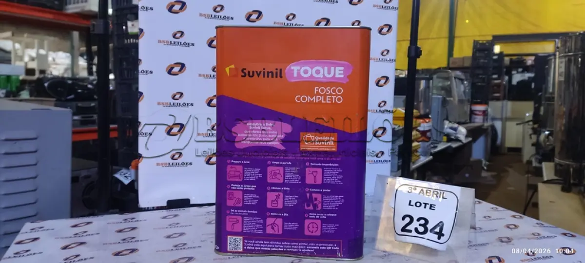LOTE 234 - 01 BALDE DE TINTA ACRÍLICA INTERIOR DE 18L NA COR FOSCO CALOPSITA MARCA SUVINIL. (NO ESTADO) ATENÇÃO! FAZER A VISITAÇÃO ANTES DE ARREMATAR, NÃO SABEMOS SE FUNCIONA. LEILÃO NÃO TEM GARANTIA E NEM DEVOLUÇÃO, SUJEITO A POSSÍVEIS AVARIAS VISÍVEIS/OCULTAS E/OU AUSÊNCIA DE COMPONENTES.