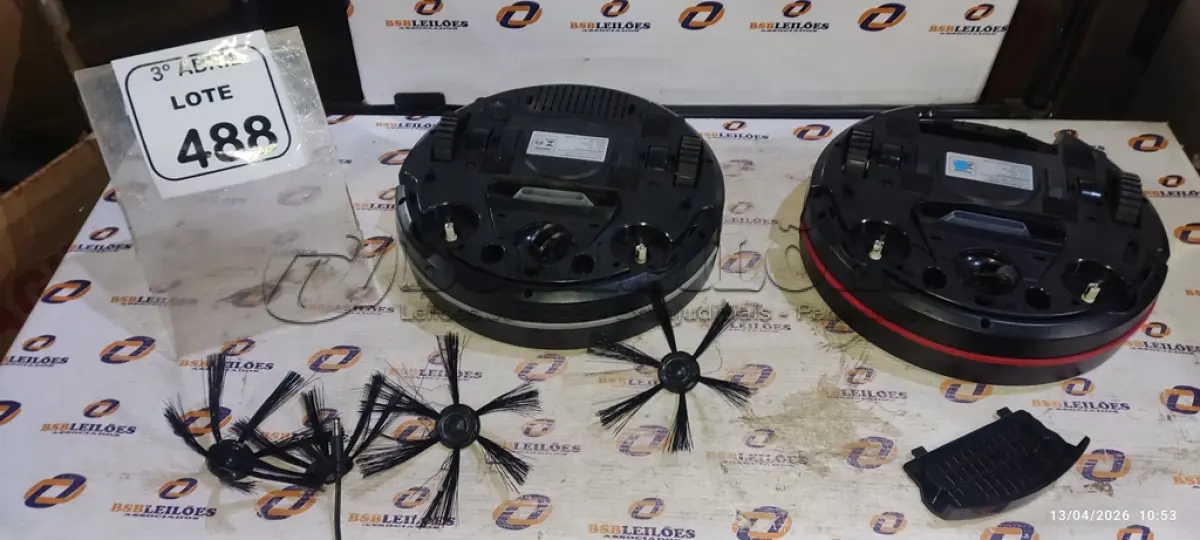 LOTE 488 - 02 ASPIRADORES DE PÓ ROBÔ MARCA MONDIAL. (NO ESTADO) ATENÇÃO! FAZER A VISITAÇÃO ANTES DE ARREMATAR, NÃO SABEMOS SE FUNCIONA, LEILÃO NÃO TEM GARANTIA E NEM DEVOLUÇÃO, SUJEITO A POSSÍVEIS AVARIAS VISÍVEIS/OCULTAS E/OU AUSÊNCIA DE COMPONENTES.