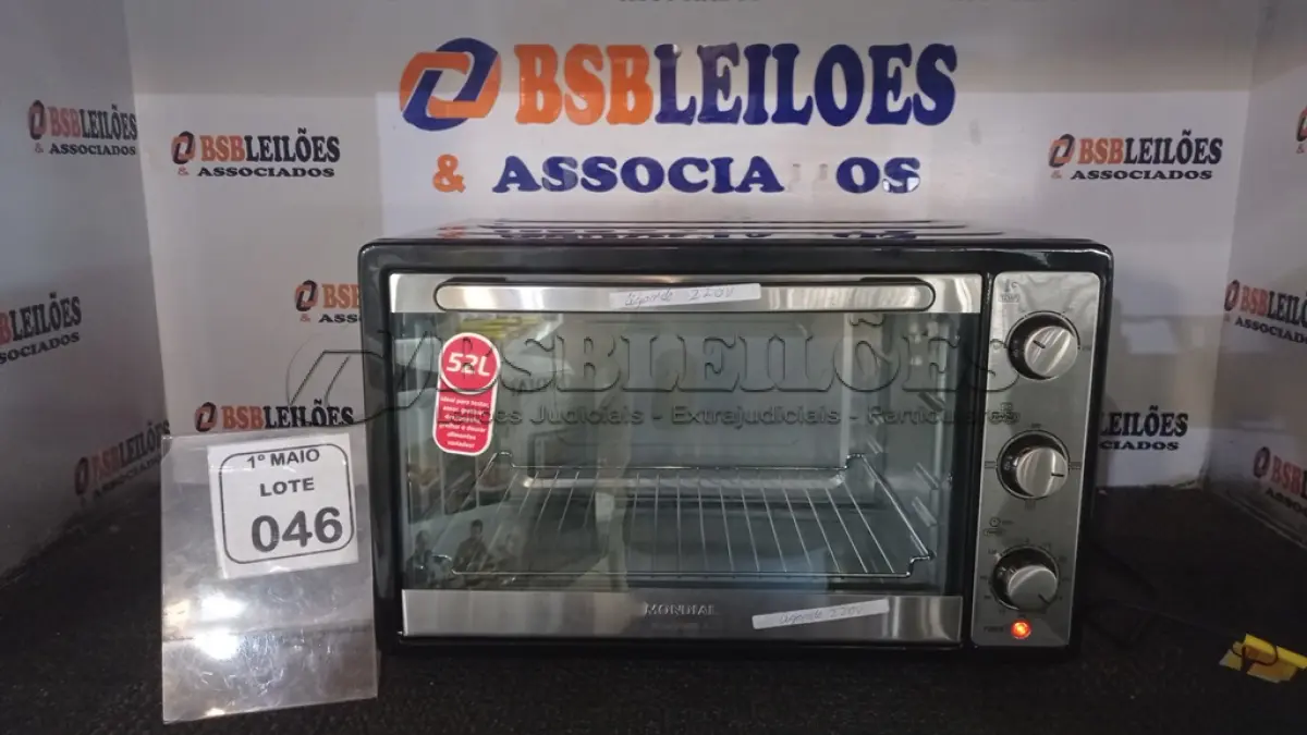 LOTE 046 - 01 FORNO ELÉTRICO MODELO GRAND FAMILY II 52L MARCA MONDIAL. (NO ESTADO) ATENÇÃO! FAZER A VISITAÇÃO ANTES DE ARREMATAR, NÃO SABEMOS SE FUNCIONA, LEILÃO NÃO TEM GARANTIA E NEM DEVOLUÇÃO, SUJEITO A POSSÍVEIS AVARIAS VISÍVEIS/OCULTAS E/OU AUSÊNCIA DE COMPONENTES.