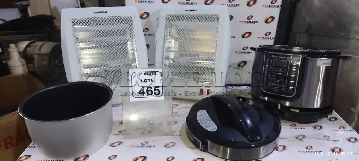 LOTE 465 - 01 PANELA ELÉTRICA COM PEQUENAS AVARIAS MARCA MONDIAL E 02 AQUECEDORES MARCA MONDIAL. (NO ESTADO) ATENÇÃO! FAZER A VISITAÇÃO ANTES DE ARREMATAR, NÃO SABEMOS SE FUNCIONA, LEILÃO NÃO TEM GARANTIA E NEM DEVOLUÇÃO, SUJEITO A POSSÍVEIS AVARIAS VISÍVEIS/OCULTAS E/OU AUSÊNCIA DE COMPONENTES.