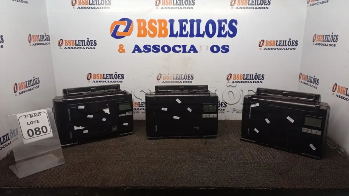 LOTE 080 - 03 SCANNERS MODELOS DIVERSOS MARCA KODAK. (NO ESTADO) ATENÇÃO! FAZER A VISITAÇÃO ANTES DE ARREMATAR, NÃO SABEMOS SE FUNCIONA, LEILÃO NÃO TEM GARANTIA E NEM DEVOLUÇÃO, SUJEITO A POSSÍVEIS AVARIAS VISÍVEIS/OCULTAS E/OU AUSÊNCIA DE COMPONENTES.