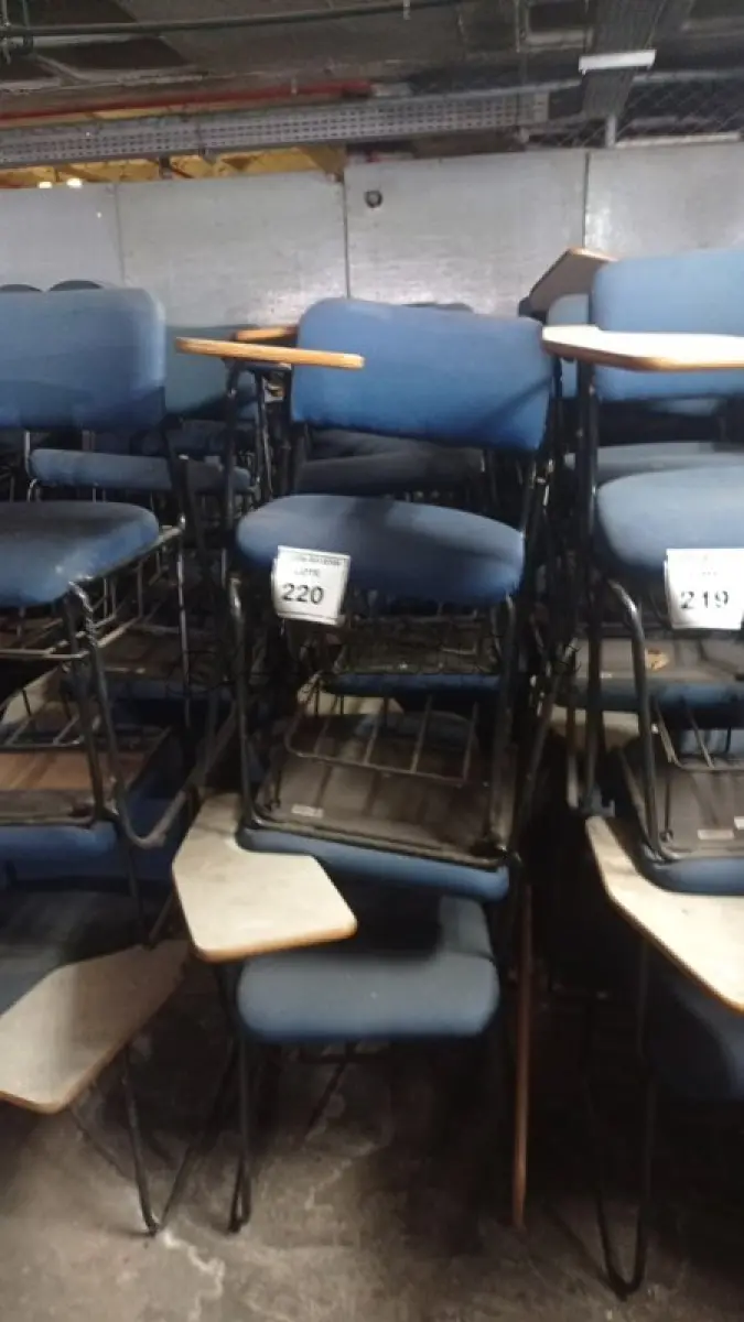 LOTE 220 - 15 CADEIRAS UNIVERSITÁRIA. (NO ESTADO) ATENÇÃO! FAZER A VISITAÇÃO ANTES DE ARREMATAR, NÃO SABEMOS SE FUNCIONA, LEILÃO NÃO TEM GARANTIA E NEM DEVOLUÇÃO, SUJEITO A POSSÍVEIS AVARIAS VISÍVEIS/OCULTAS E/OU AUSÊNCIA DE COMPONENTES.