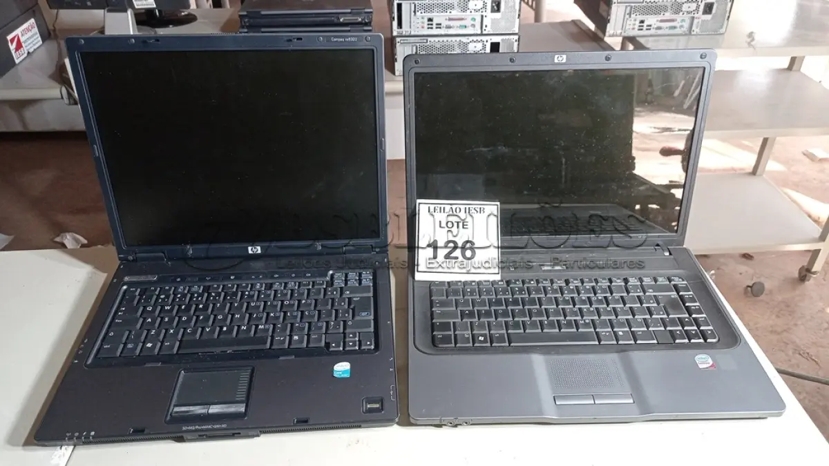 LOTE 126 - 02 NOTEBOOKS HP SEM FONTE. (NO ESTADO) ATENÇÃO! FAZER A VISITAÇÃO ANTES DE ARREMATAR, NÃO SABEMOS SE FUNCIONA, LEILÃO NÃO TEM GARANTIA E NEM DEVOLUÇÃO, SUJEITO A POSSÍVEIS AVARIAS VISÍVEIS/OCULTAS E/OU AUSÊNCIA DE COMPONENTES.