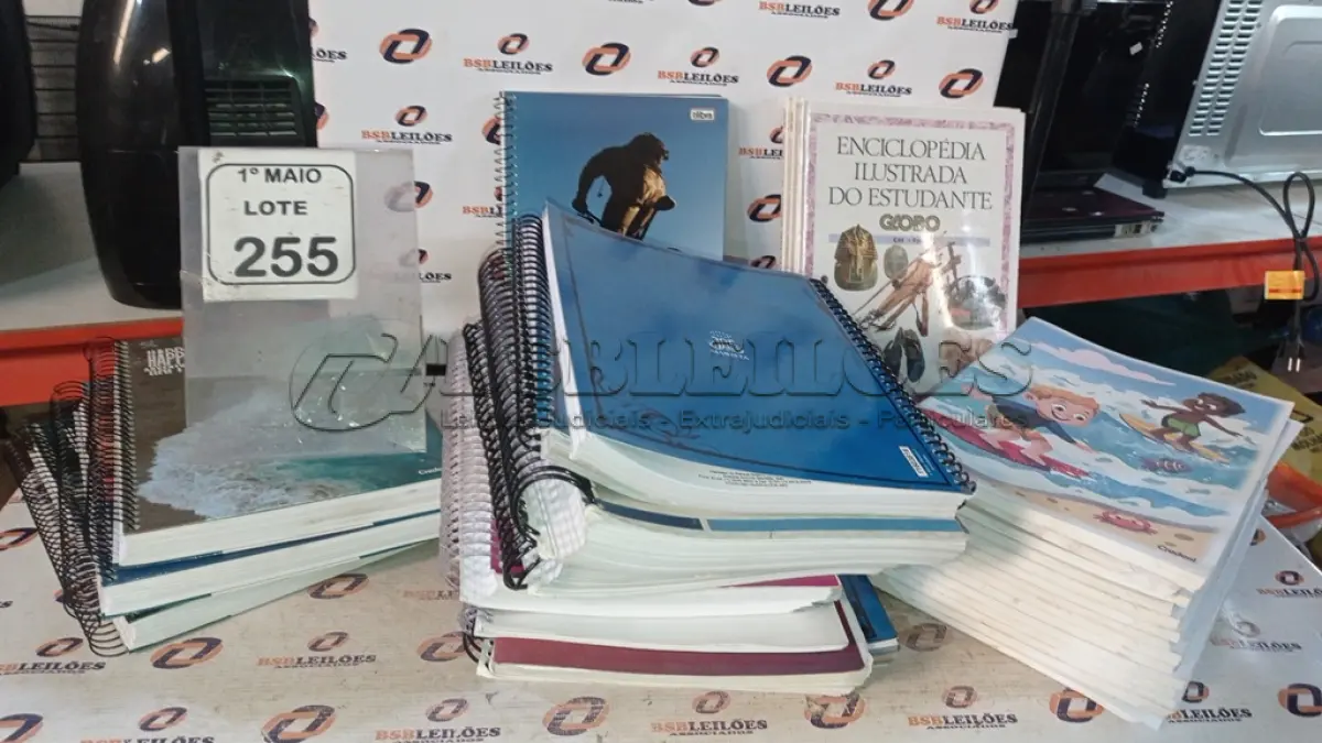 LOTE 255 - 01 LOTE COM VÁRIOS CADERNOS ESCOLARES DE MARCAS E TAMANHOS DIVERSOS. (NO ESTADO) ATENÇÃO! FAZER A VISITAÇÃO ANTES DE ARREMATAR, NÃO SABEMOS SE FUNCIONA, LEILÃO NÃO TEM GARANTIA E NEM DEVOLUÇÃO, SUJEITO A POSSÍVEIS AVARIAS VISÍVEIS/OCULTAS E/OU AUSÊNCIA DE COMPONENTES.