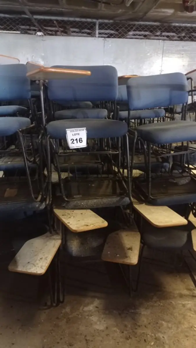 LOTE 216 - 15 CADEIRAS UNIVERSITÁRIA. (NO ESTADO) ATENÇÃO! FAZER A VISITAÇÃO ANTES DE ARREMATAR, NÃO SABEMOS SE FUNCIONA, LEILÃO NÃO TEM GARANTIA E NEM DEVOLUÇÃO, SUJEITO A POSSÍVEIS AVARIAS VISÍVEIS/OCULTAS E/OU AUSÊNCIA DE COMPONENTES.