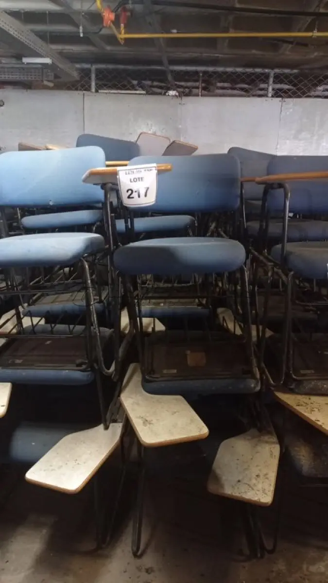 LOTE 217 - 15 CADEIRAS UNIVERSITÁRIA. (NO ESTADO) ATENÇÃO! FAZER A VISITAÇÃO ANTES DE ARREMATAR, NÃO SABEMOS SE FUNCIONA, LEILÃO NÃO TEM GARANTIA E NEM DEVOLUÇÃO, SUJEITO A POSSÍVEIS AVARIAS VISÍVEIS/OCULTAS E/OU AUSÊNCIA DE COMPONENTES.