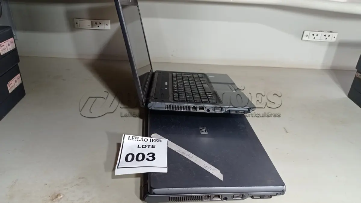 LOTE 003 - 02 NOTEBOOKS MARCA HP SEM FONTE. (NO ESTADO) ATENÇÃO! FAZER A VISITAÇÃO ANTES DE ARREMATAR, NÃO SABEMOS SE FUNCIONA, LEILÃO NÃO TEM GARANTIA E NEM DEVOLUÇÃO, SUJEITO A POSSÍVEIS AVARIAS VISÍVEIS/OCULTAS E/OU AUSÊNCIA DE COMPONENTES.