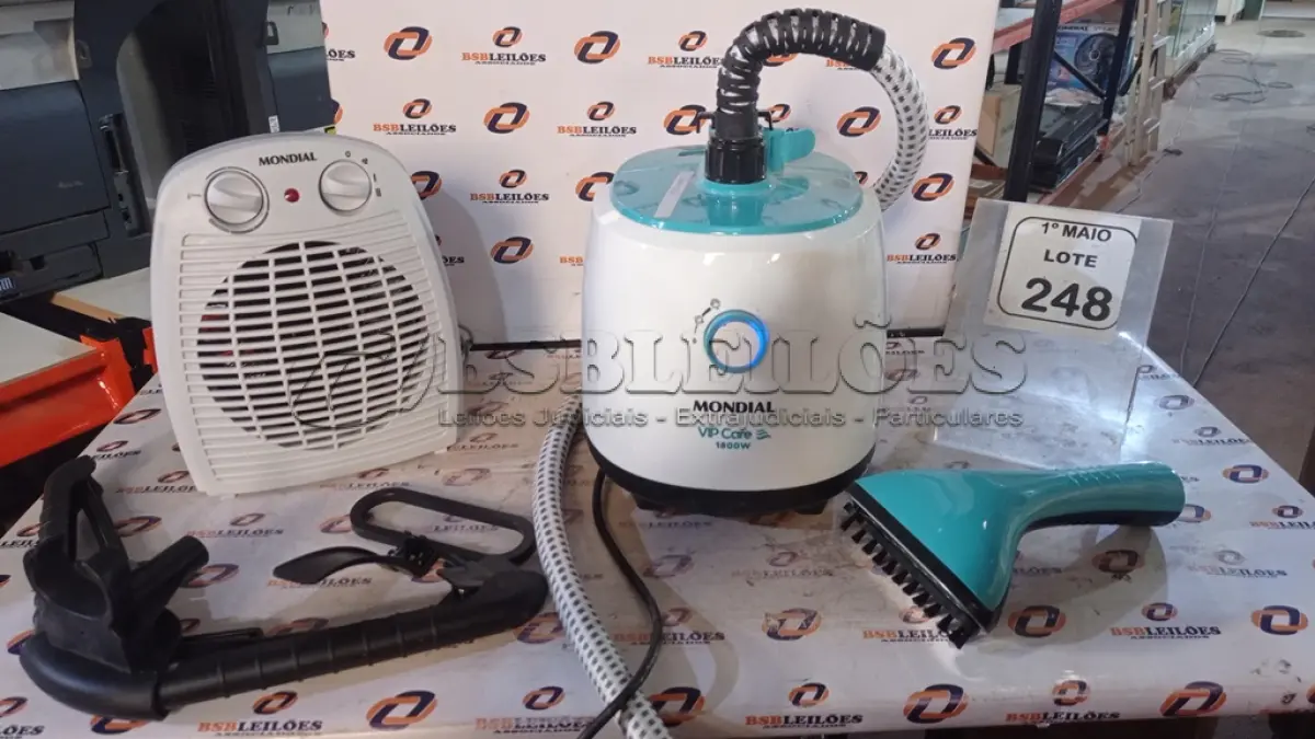 LOTE 248 - 01 AQUECEDOR 220V MARCA MONDIAL E 01 PASSADEIRA A VAPOR. (NO ESTADO) ATENÇÃO! FAZER A VISITAÇÃO ANTES DE ARREMATAR, NÃO SABEMOS SE FUNCIONA, LEILÃO NÃO TEM GARANTIA E NEM DEVOLUÇÃO, SUJEITO A POSSÍVEIS AVARIAS VISÍVEIS/OCULTAS E/OU AUSÊNCIA DE COMPONENTES.