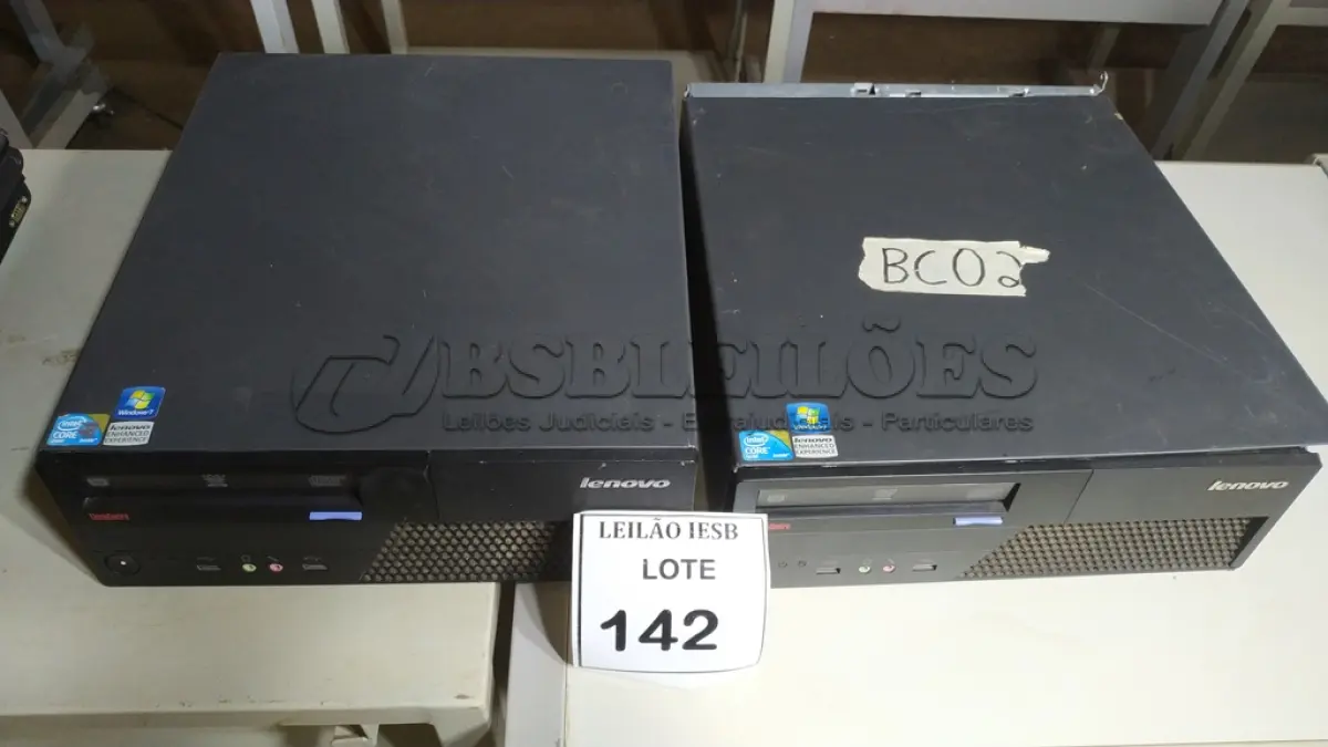 LOTE 142 - 02 CPUS LENOVO. (NO ESTADO) ATENÇÃO! FAZER A VISITAÇÃO ANTES DE ARREMATAR, NÃO SABEMOS SE FUNCIONA, LEILÃO NÃO TEM GARANTIA E NEM DEVOLUÇÃO, SUJEITO A POSSÍVEIS AVARIAS VISÍVEIS/OCULTAS E/OU AUSÊNCIA DE COMPONENTES.