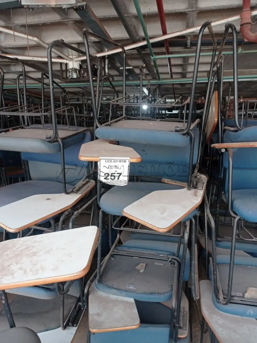 LOTE 257 - 40 CADEIRAS UNIVERSITÁRIA. (NO ESTADO) ATENÇÃO! FAZER A VISITAÇÃO ANTES DE ARREMATAR, NÃO SABEMOS SE FUNCIONA, LEILÃO NÃO TEM GARANTIA E NEM DEVOLUÇÃO, SUJEITO A POSSÍVEIS AVARIAS VISÍVEIS/OCULTAS E/OU AUSÊNCIA DE COMPONENTES. 