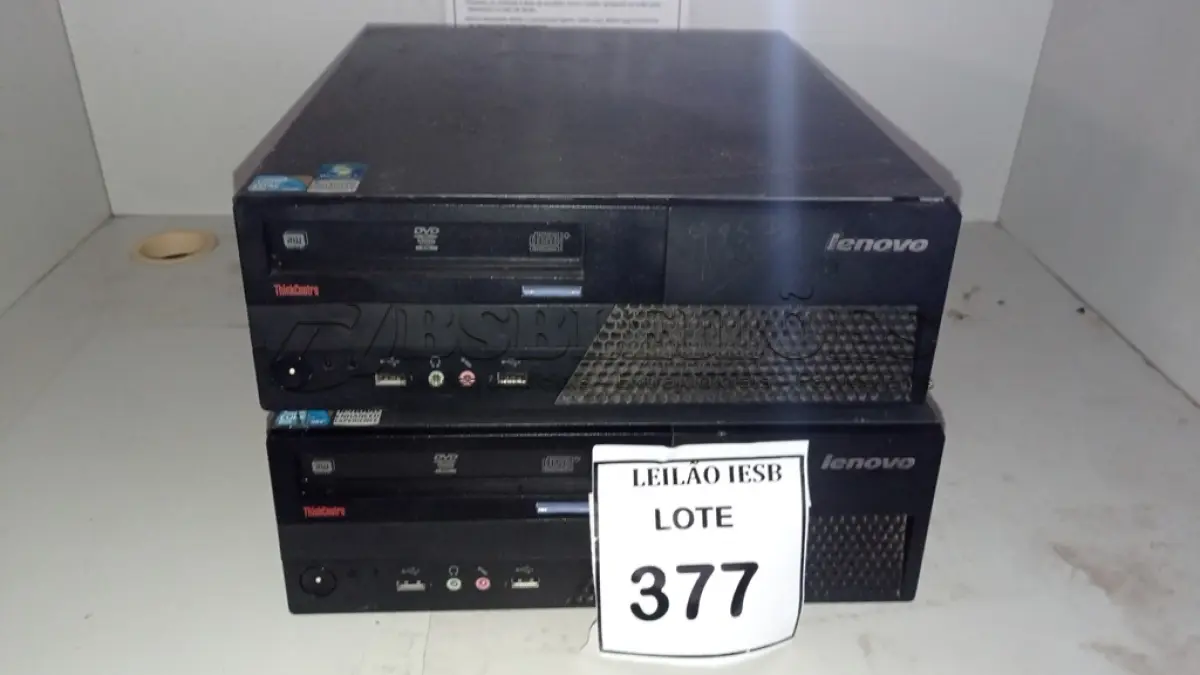 LOTE 377 - 02 CPUS LENOVO. (NO ESTADO) ATENÇÃO! FAZER A VISITAÇÃO ANTES DE ARREMATAR, NÃO SABEMOS SE FUNCIONA, LEILÃO NÃO TEM GARANTIA E NEM DEVOLUÇÃO, SUJEITO A POSSÍVEIS AVARIAS VISÍVEIS/OCULTAS E/OU AUSÊNCIA DE COMPONENTES.