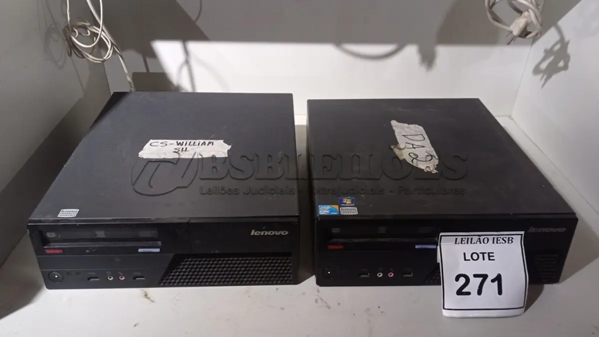 LOTE 271 - 02 CPUS LENOVO. (NO ESTADO) ATENÇÃO! FAZER A VISITAÇÃO ANTES DE ARREMATAR, NÃO SABEMOS SE FUNCIONA, LEILÃO NÃO TEM GARANTIA E NEM DEVOLUÇÃO, SUJEITO A POSSÍVEIS AVARIAS VISÍVEIS/OCULTAS E/OU AUSÊNCIA DE COMPONENTES.