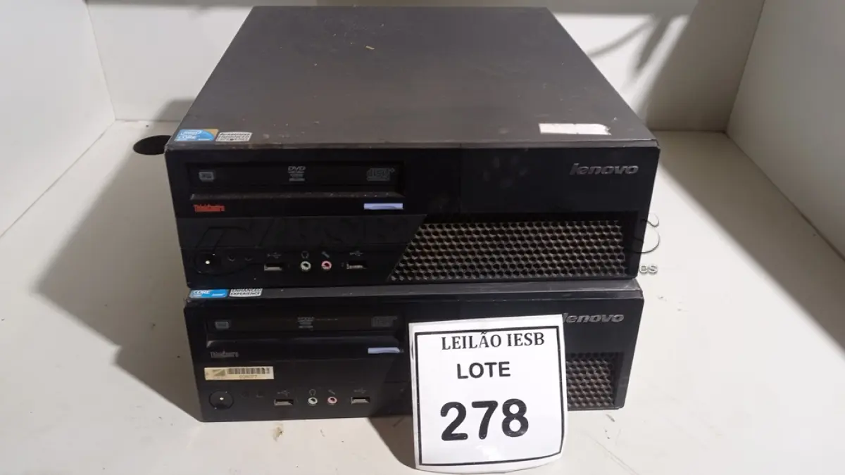 LOTE 278 - 02 CPUS LENOVO. (NO ESTADO) ATENÇÃO! FAZER A VISITAÇÃO ANTES DE ARREMATAR, NÃO SABEMOS SE FUNCIONA, LEILÃO NÃO TEM GARANTIA E NEM DEVOLUÇÃO, SUJEITO A POSSÍVEIS AVARIAS VISÍVEIS/OCULTAS E/OU AUSÊNCIA DE COMPONENTES.