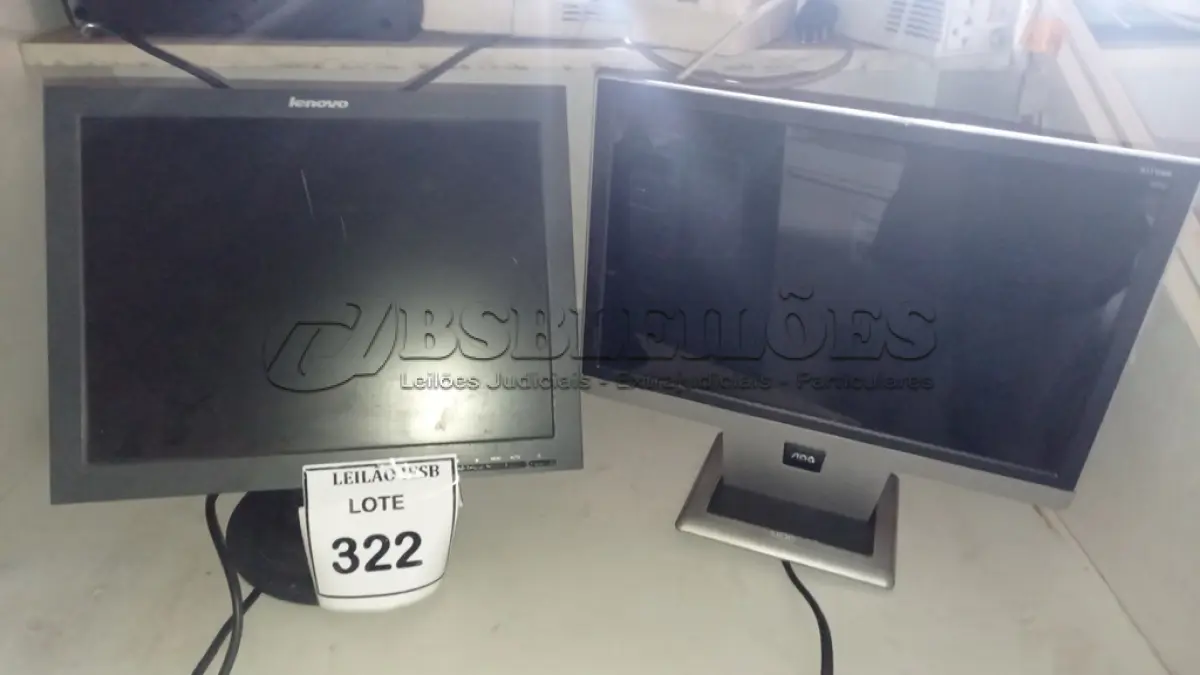 LOTE 322 - 01 MONITOR AOC E 01 MONITOR LENOVO. (NO ESTADO) ATENÇÃO! FAZER A VISITAÇÃO ANTES DE ARREMATAR, NÃO SABEMOS SE FUNCIONA, LEILÃO NÃO TEM GARANTIA E NEM DEVOLUÇÃO, SUJEITO A POSSÍVEIS AVARIAS VISÍVEIS/OCULTAS E/OU AUSÊNCIA DE COMPONENTES.