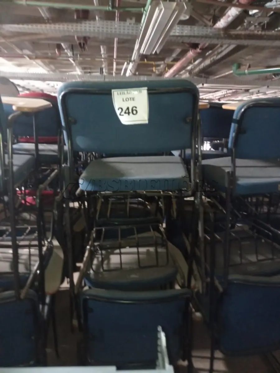 LOTE 246 - 18 CADEIRAS UNIVERSITÁRIA. (NO ESTADO) ATENÇÃO! FAZER A VISITAÇÃO ANTES DE ARREMATAR, NÃO SABEMOS SE FUNCIONA, LEILÃO NÃO TEM GARANTIA E NEM DEVOLUÇÃO, SUJEITO A POSSÍVEIS AVARIAS VISÍVEIS/OCULTAS E/OU AUSÊNCIA DE COMPONENTES.
