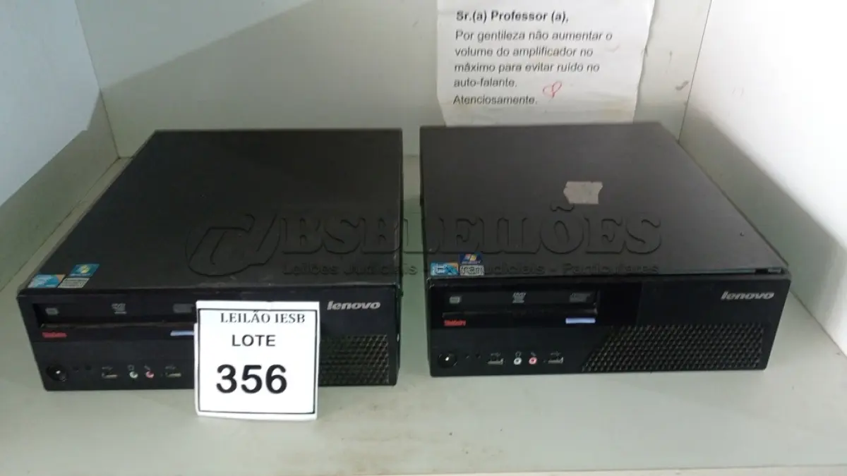 LOTE 356 - 02 CPUS LENOVO. (NO ESTADO) ATENÇÃO! FAZER A VISITAÇÃO ANTES DE ARREMATAR, NÃO SABEMOS SE FUNCIONA, LEILÃO NÃO TEM GARANTIA E NEM DEVOLUÇÃO, SUJEITO A POSSÍVEIS AVARIAS VISÍVEIS/OCULTAS E/OU AUSÊNCIA DE COMPONENTES.