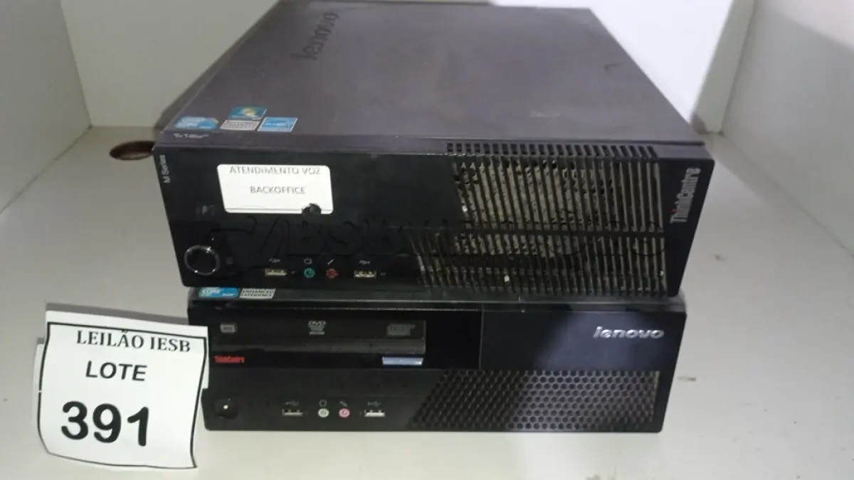 LOTE 391 - 02 CPUS LENOVO. (NO ESTADO) ATENÇÃO! FAZER A VISITAÇÃO ANTES DE ARREMATAR, NÃO SABEMOS SE FUNCIONA, LEILÃO NÃO TEM GARANTIA E NEM DEVOLUÇÃO, SUJEITO A POSSÍVEIS AVARIAS VISÍVEIS/OCULTAS E/OU AUSÊNCIA DE COMPONENTES.