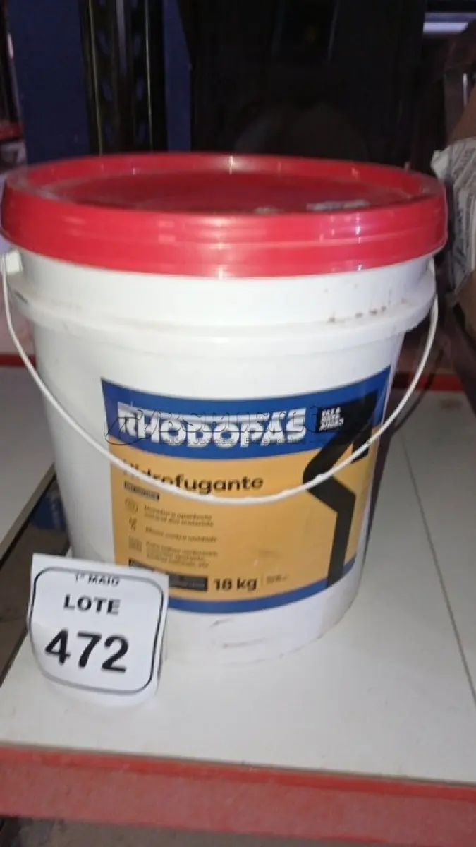 LOTE 472 - 01 BALDE IMPERMEABILIZANTE HIDROFUGANTE 18KG MARCA RHODOPAS. (NO ESTADO) ATENÇÃO! FAZER A VISITAÇÃO ANTES DE ARREMATAR, NÃO SABEMOS SE FUNCIONA, LEILÃO NÃO TEM GARANTIA E NEM DEVOLUÇÃO, SUJEITO A POSSÍVEIS AVARIAS VISÍVEIS/OCULTAS E/OU AUSÊNCIA DE COMPONENTES.