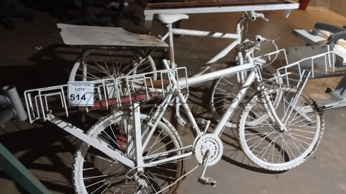 LOTE 514 - 02 BICICLETAS BRANCAS PARA ESCULTURAS. (NO ESTADO) ATENÇÃO! FAZER A VISITAÇÃO ANTES DE ARREMATAR, NÃO SABEMOS SE FUNCIONA, LEILÃO NÃO TEM GARANTIA E NEM DEVOLUÇÃO, SUJEITO A POSSÍVEIS AVARIAS VISÍVEIS/OCULTAS E/OU AUSÊNCIA DE COMPONENTES.