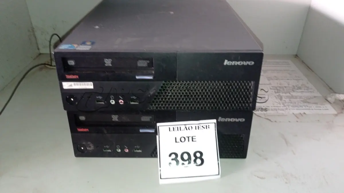 LOTE 398 - 02 CPUS LENOVO. (NO ESTADO) ATENÇÃO! FAZER A VISITAÇÃO ANTES DE ARREMATAR, NÃO SABEMOS SE FUNCIONA, LEILÃO NÃO TEM GARANTIA E NEM DEVOLUÇÃO, SUJEITO A POSSÍVEIS AVARIAS VISÍVEIS/OCULTAS E/OU AUSÊNCIA DE COMPONENTES.