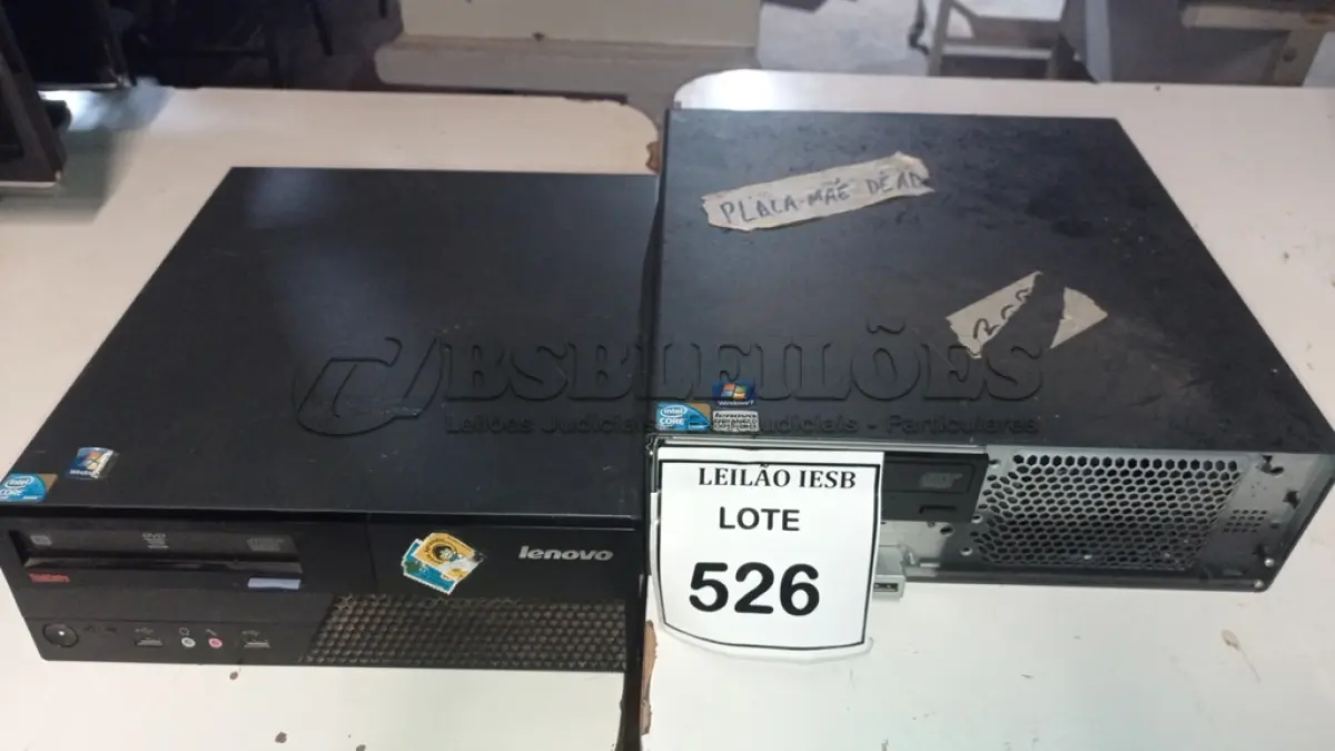 LOTE 526 - 02 CPUS LENOVO. (NO ESTADO) ATENÇÃO! FAZER A VISITAÇÃO ANTES DE ARREMATAR, NÃO SABEMOS SE FUNCIONA, LEILÃO NÃO TEM GARANTIA E NEM DEVOLUÇÃO, SUJEITO A POSSÍVEIS AVARIAS VISÍVEIS/OCULTAS E/OU AUSÊNCIA DE COMPONENTES.