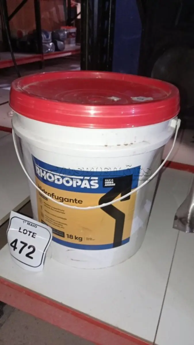 LOTE 472 - 01 BALDE IMPERMEABILIZANTE HIDROFUGANTE 18KG MARCA RHODOPAS. (NO ESTADO) ATENÇÃO! FAZER A VISITAÇÃO ANTES DE ARREMATAR, NÃO SABEMOS SE FUNCIONA, LEILÃO NÃO TEM GARANTIA E NEM DEVOLUÇÃO, SUJEITO A POSSÍVEIS AVARIAS VISÍVEIS/OCULTAS E/OU AUSÊNCIA DE COMPONENTES.