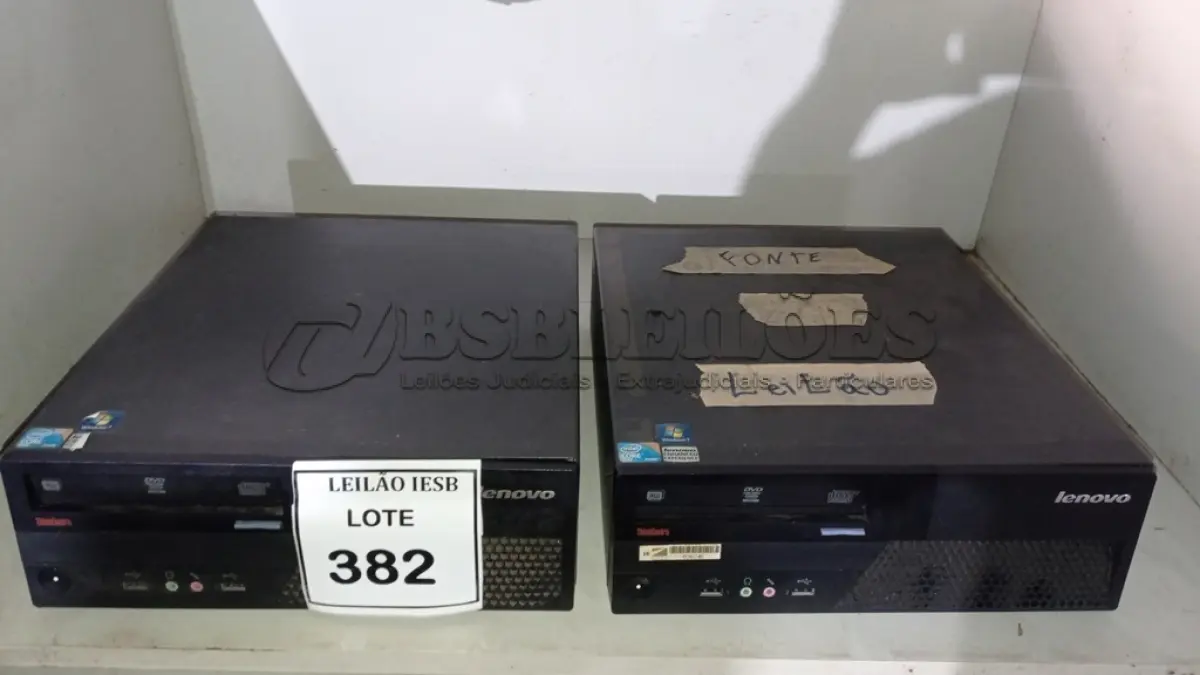 LOTE 382 - 02 CPUS LENOVO. (NO ESTADO) ATENÇÃO! FAZER A VISITAÇÃO ANTES DE ARREMATAR, NÃO SABEMOS SE FUNCIONA, LEILÃO NÃO TEM GARANTIA E NEM DEVOLUÇÃO, SUJEITO A POSSÍVEIS AVARIAS VISÍVEIS/OCULTAS E/OU AUSÊNCIA DE COMPONENTES.