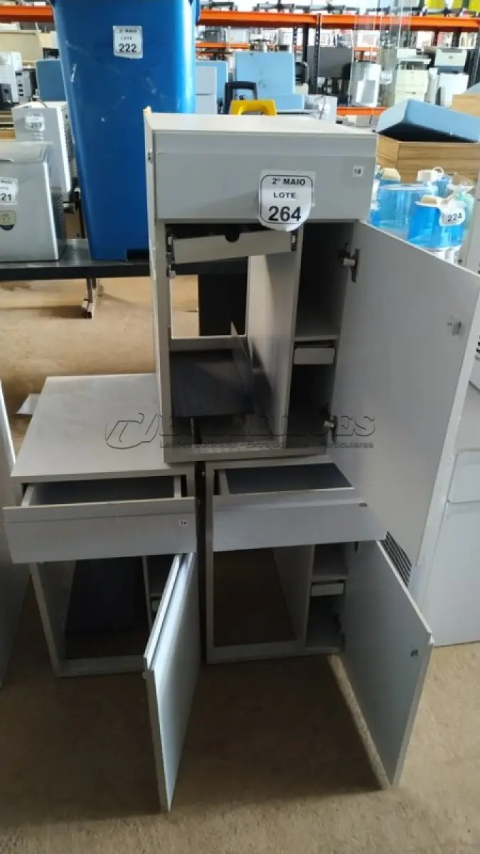 LOTE 264 - 03 ARMÁRIOS PARA CPU COM 01 PORTA E 01 GAVETA. (NO ESTADO) ATENÇÃO! FAZER A VISITAÇÃO ANTES DE ARREMATAR, NÃO SABEMOS SE FUNCIONA, LEILÃO NÃO TEM GARANTIA E NEM DEVOLUÇÃO, SUJEITO A POSSÍVEIS AVARIAS VISÍVEIS/OCULTAS E/OU AUSÊNCIA DE COMPONENTES.