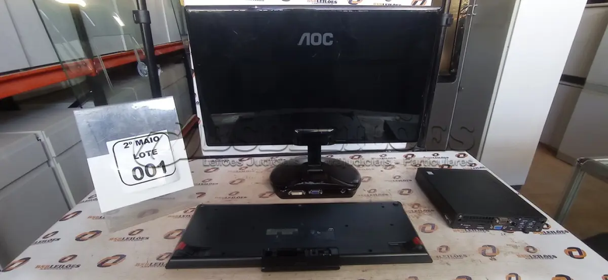 LOTE 001 - 01 MINI PC MARCA POSITIVO, 01 MONITOR MARCA AOC E 01 TECLADO MARCA LENOVO. (NO ESTADO) ATENÇÃO! FAZER A VISITAÇÃO ANTES DE ARREMATAR, NÃO SABEMOS SE FUNCIONA, LEILÃO NÃO TEM GARANTIA E NEM DEVOLUÇÃO, SUJEITO A POSSÍVEIS AVARIAS VISÍVEIS/OCULTAS E/OU AUSÊNCIA DE COMPONENTES.