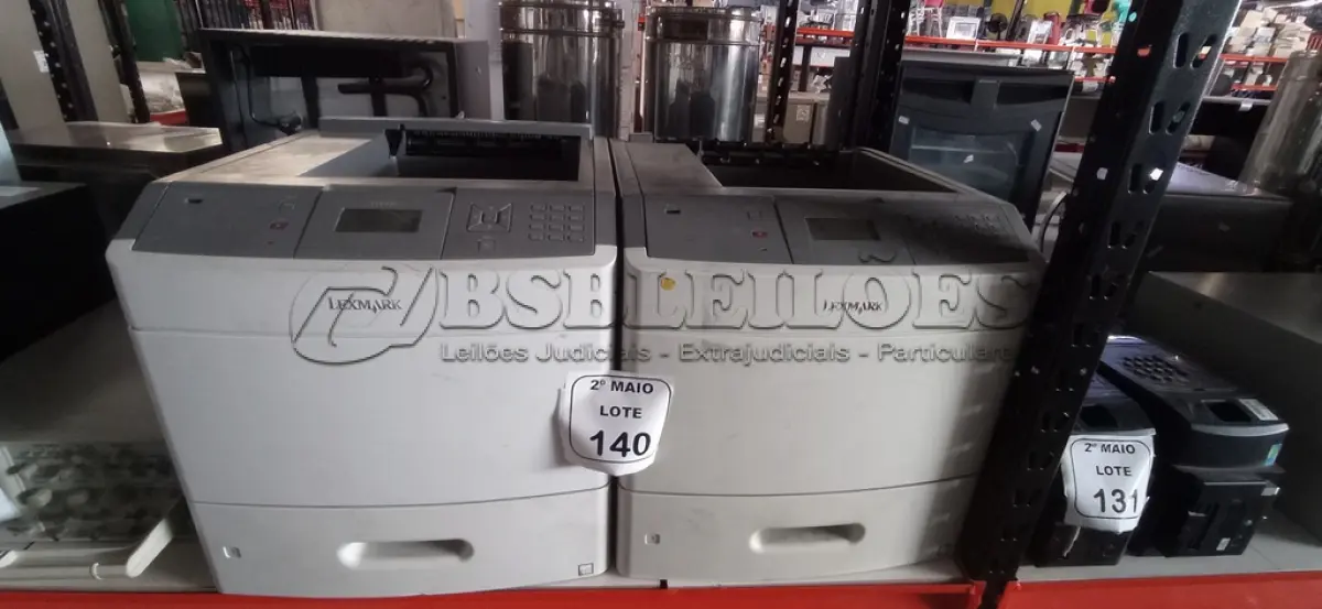 LOTE 140 - 02 IMPRESSORAS MARCA LEXMARK. (NO ESTADO) ATENÇÃO! FAZER A VISITAÇÃO ANTES DE ARREMATAR, NÃO SABEMOS SE FUNCIONA, LEILÃO NÃO TEM GARANTIA E NEM DEVOLUÇÃO, SUJEITO A POSSÍVEIS AVARIAS VISÍVEIS/OCULTAS E/OU AUSÊNCIA DE COMPONENTES.