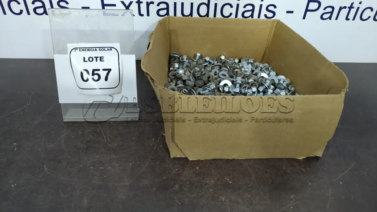 LOTE 057 - 01 CAIXA COM PARAFUSOS, ARRUELAS E PORCAS TAMANHOS DIVERSOS. (NO ESTADO) ATENÇÃO! FAZER A VISITAÇÃO ANTES DE ARREMATAR, NÃO SABEMOS SE FUNCIONA, LEILÃO NÃO TEM GARANTIA E NEM DEVOLUÇÃO, SUJEITO A POSSÍVEIS AVARIAS VISÍVEIS/OCULTAS E/OU AUSÊNCIA DE COMPONENTES.