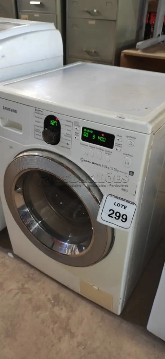 LOTE 299 - 01 LAVA E SECA SAMSUNG8,5KG 220VOLTS. (NO ESTADO) ATENÇÃO! FAZER A VISITAÇÃO ANTES DE ARREMATAR, NÃO SABEMOS SE FUNCIONA, LEILÃO NÃO TEM GARANTIA E NEM DEVOLUÇÃO, SUJEITO A POSSÍVEIS AVARIAS VISÍVEIS/OCULTAS E/OU AUSÊNCIA DE COMPONENTES.