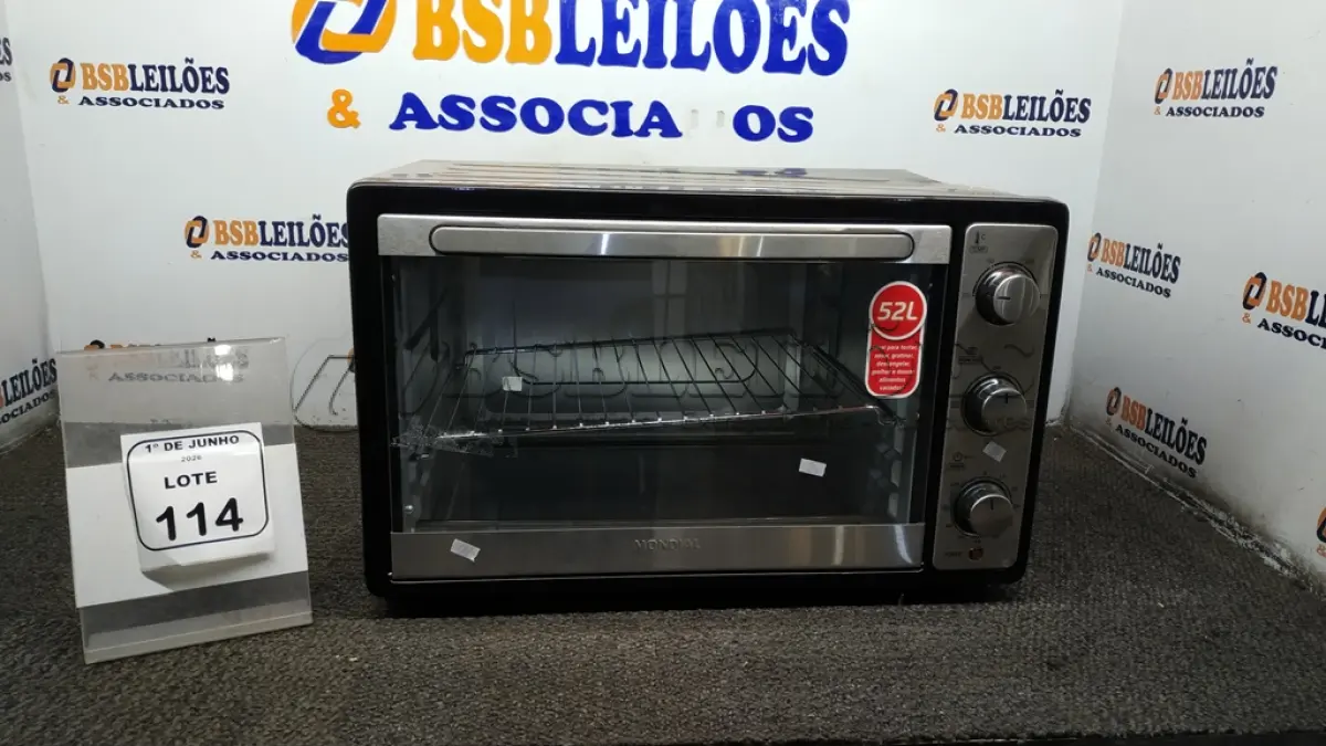 LOTE 114 - 01 FORNO 52L MODELO GRAND FAMILLY MARCA MONDIAL. (NO ESTADO) ATENÇÃO! FAZER A VISITAÇÃO ANTES DE ARREMATAR, NÃO SABEMOS SE FUNCIONA, LEILÃO NÃO TEM GARANTIA E NEM DEVOLUÇÃO, SUJEITO A POSSÍVEIS AVARIAS VISÍVEIS/OCULTAS E/OU AUSÊNCIA DE COMPONENTES.