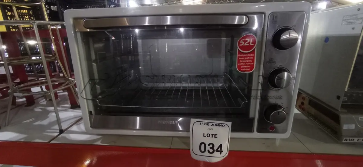 LOTE 034 - 01 FORNO 52L MODELO GRAND FAMILLY MARCA MONDIAL. (NO ESTADO) ATENÇÃO! FAZER A VISITAÇÃO ANTES DE ARREMATAR, NÃO SABEMOS SE FUNCIONA, LEILÃO NÃO TEM GARANTIA E NEM DEVOLUÇÃO, SUJEITO A POSSÍVEIS AVARIAS VISÍVEIS/OCULTAS E/OU AUSÊNCIA DE COMPONENTES.
